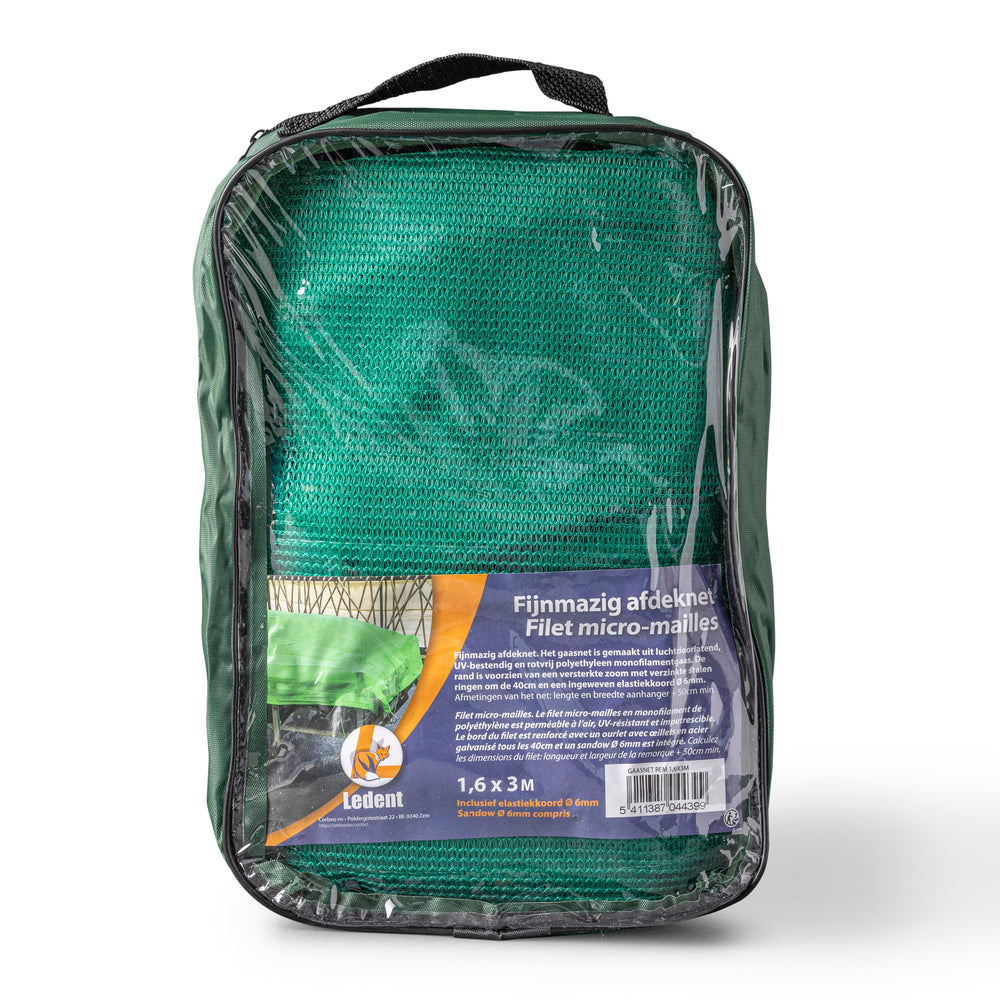 Fine-mesh trailer net 1,6 × 3 m – mesh tarpaulin with steel rings in the reinforced hem and interwoven elastic
