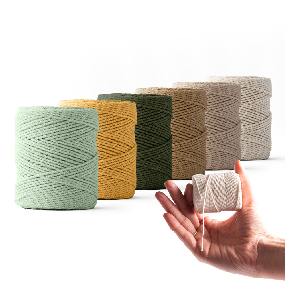 Macrame rope 1mm – natural colors – 6 x 65m – double-twisted recycled cotton