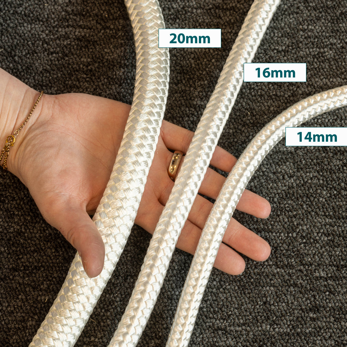 Nylon rope 16mm - white - 100m - braided polyamide cord – Corbeo