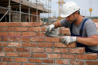 Fluoroze metskoord in gebruik op een bouwwerf als metselkoord