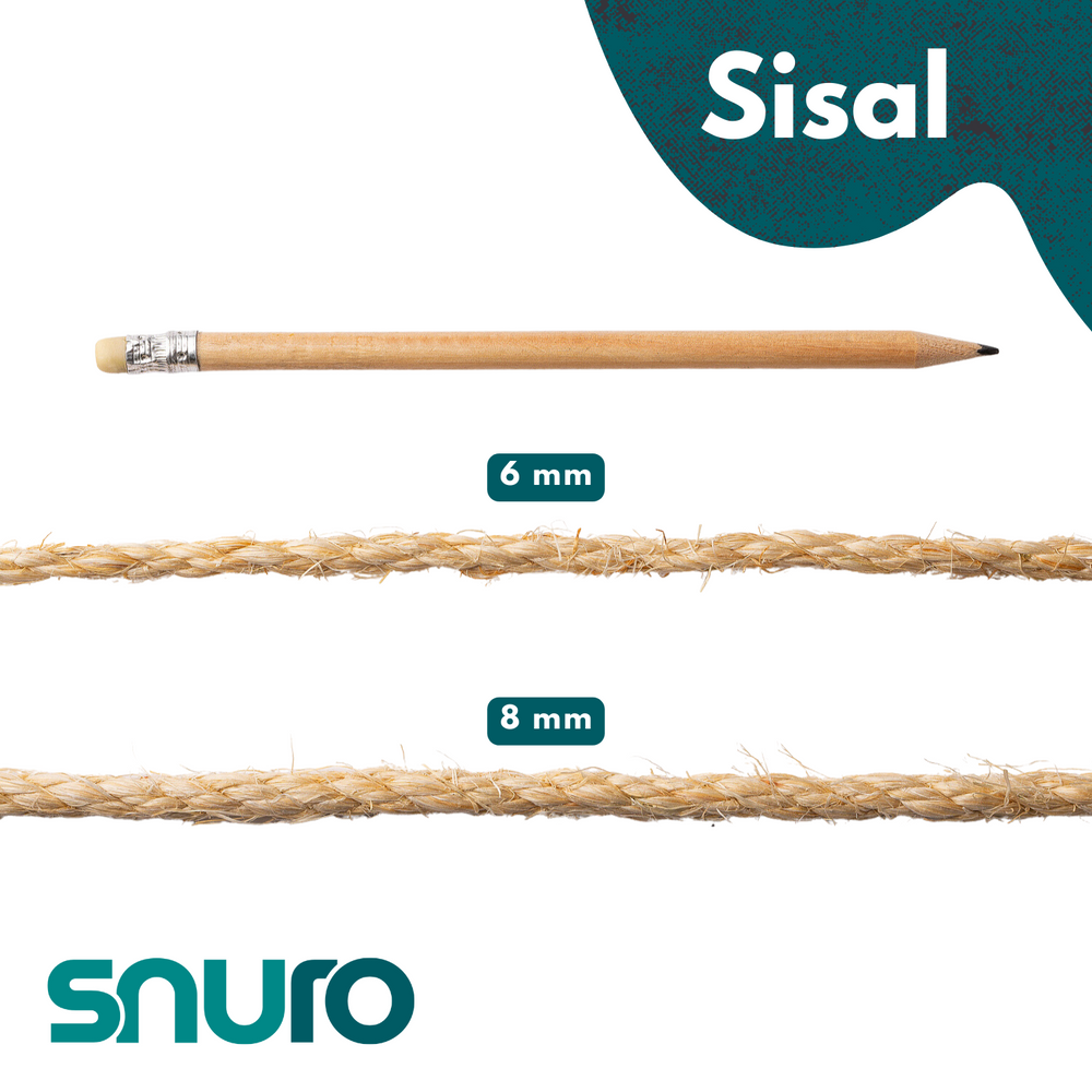 Sisal rope 8mm – 20m – naturally twisted – for cats, animals &amp; decoration